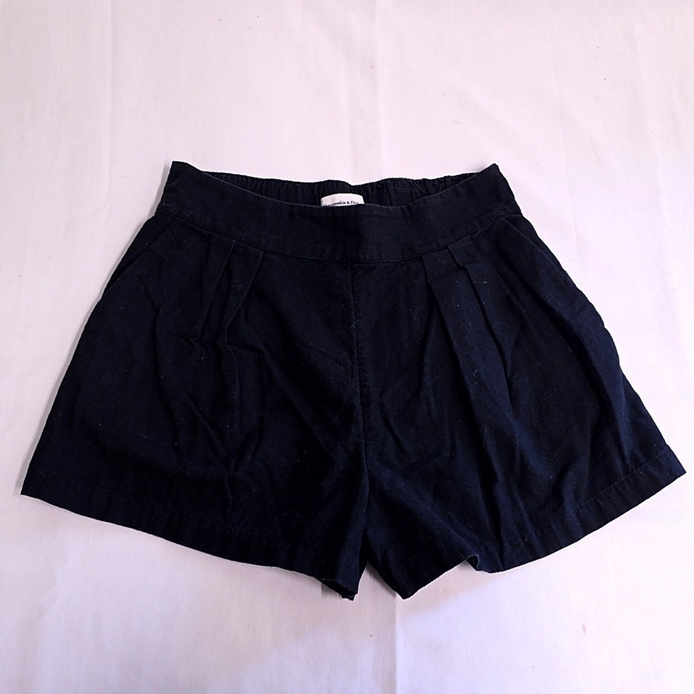 Abercrombie & Fitch Shorts Womens M Black Linen Blend Pleated Preppy Summer
